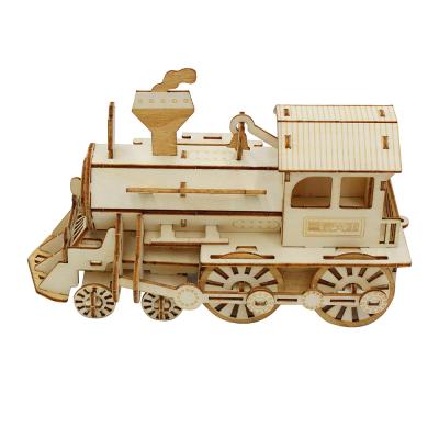 China DIY TOY Wholesale DIY Train Intelligent Locomotive 3d Gift Wooden Puzzle for sale