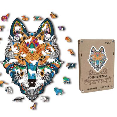 China Toy Amazon Most popular wolf cartoon wooden animal jigsaw puzzle A3 A4 A5 for children for sale