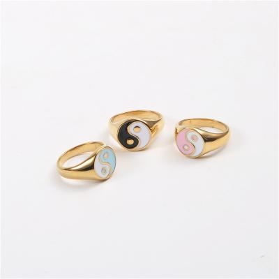 China 2022 Colorful Enamel Lead Free Nickel Free Yingyang Rings For Women Designer Stainless Steel Jewelry Trendy for sale