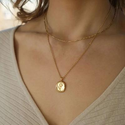 China 2022 18K Lead Free Nickel Free Rose Stainless Steel Trendy Necklace Gold Plated Tarnish Free Fashion Jewelry for sale