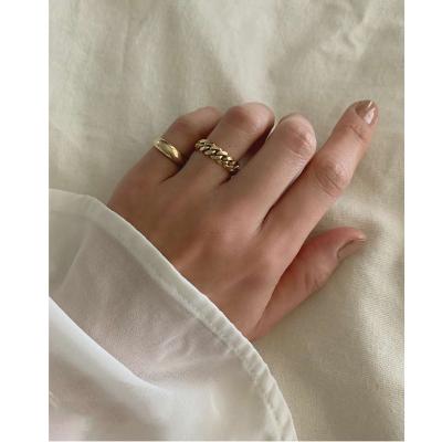 China High End Lead Free Nickel Free 18K PVD Gold Plated Cuban Chain Rings Trendy Stainless Steel Gold Plated Rings For Women for sale