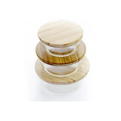 China CLASSIC Round Square Glass Storage Container with Bamboo Lid Glass Prep Meal Fresh Glass Bento Lunch Box for sale