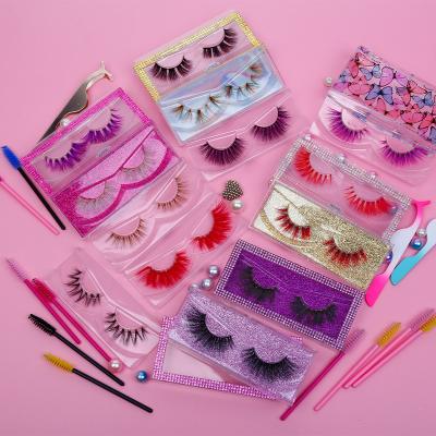 China Seller 3d natural soft wholesale mink lashes full strip lashes bundling colored eyelashes for sale