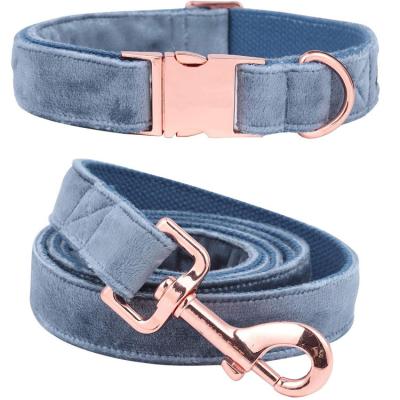 China Padded Customizing Wholesale Logo Velvet Super Soft Durable Cotton Adjustable Dog Collar And Lead for sale