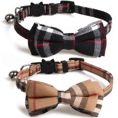 China Factory Price Cotton Plaid Fabric DETACHED Plaid Pet Cat Adjustable Detachable Dog Collar with Cute Bow Tie and Bell for sale