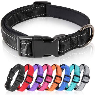 China Promotional Price Reflective Adjustable Soft Neoprene Padded Reflective Nylon Logo Printed Dog Collars for sale