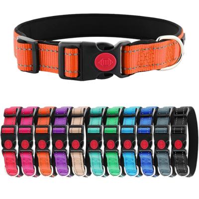 China OEM Reflective Custom Logo Factory Adjustable Soft Neoprene Padded Reflective Locking Dog Collar for sale