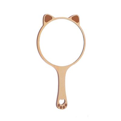 China Custom Made Contract Mini Small Mirror Folding Logo Cosmetic Pocket Hand Cute Wooden Handheld Mirror Handle Wholesale Makeup for sale