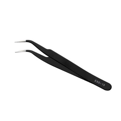 China Durable Stainless Steel Eyelash Tweezers Black Color for sale