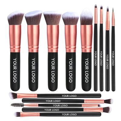 China Angular Blush Hot Selling Logo 14 Pcs BS Mall Makeup Brush Kit Custom Wholesale Synthetic Hair Rose Gold Wooden Handle OEM Private Label for sale