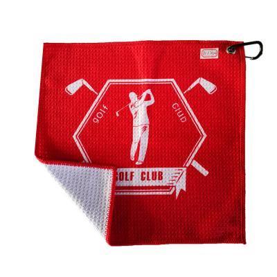 China 3 Pack Hypoallergenic Promotional Sublimation Microfiber Waffle Terry Blank Golf Towels With Mesh Pocket for sale