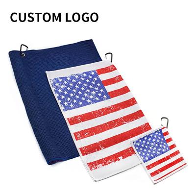 China Customized Hypoallergenic Golf Towel Navy Cooling Embroidery Masks Golf Towel With Extra Corner for sale