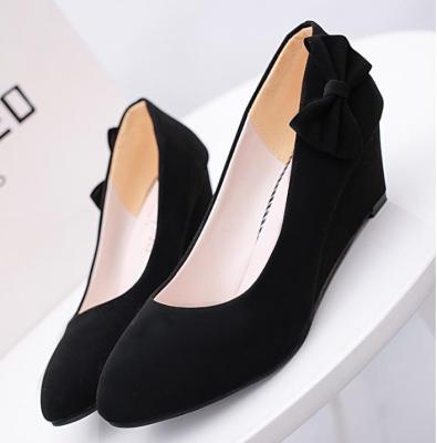 China Deodorization 2021 Women Dress Pumps Shoes Medium High Thick Block Heels Wedge Platform Ladies Shoes Bow Tie PU Suede Round Toe Leopard for sale