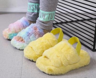 China Flat 2021 Warm Winter Plush Kids Slippers Women Slides Flats Shoes Inside Slides Plush Fur Kids Slippers for sale