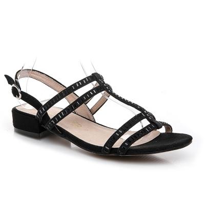 China Flat 2019 fashion summer women's shoes ankle strap buckle casual flat sandals for women and ladies stud stones for sale