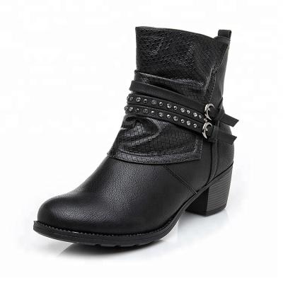 China Durable Women Winter Boots High Heels 2019 Custom Fashion Ladies Ankle Boots Black OEM Winter Women Chelsea Boots Boots Buckle Strap for sale