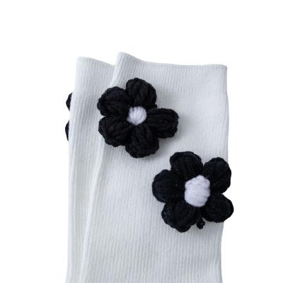 China Autumn and winter ladies breathable cotton mid-tube flower novelty pure cotton plus thick velvet stockings for sale