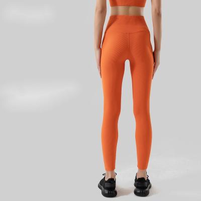 China New Breathable Ribbed Bare Anti Curling Abdomen Yoga Pants Women's Waist High Peach Buttocks Sports Fitness Leggings Yoga Clothes for sale