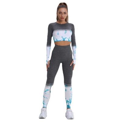 China New Breathable Tie-Dye Yoga Clothes High-Waist Long-Sleeved Leggings Sports Suit Seamless Quick-Drying Fitness Clothes Women for sale