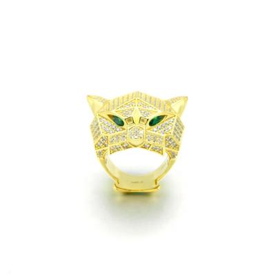 China High Quality Hiphop Micro Pave Ring Animal Men's Hip Hop Tiger Silver Head Ring for sale