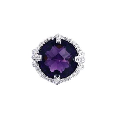 China Lady's Casual/Sporty 925 Sterling Silver Genuine Amethyst Ring Women's Wedding Finger Ring Big Size Zircon Stones Fashion for sale