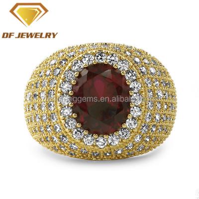 China Hip Hop 2022 News Jewelry Bands Men Sterling Silver Ring Ruby Stone Fine Engagement Wedding Ring for sale