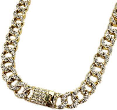 China Wholesale Cuban Jewelry Low Price 18K Yellow Gold Cubic Zirconia Cuban Chain Necklace for sale