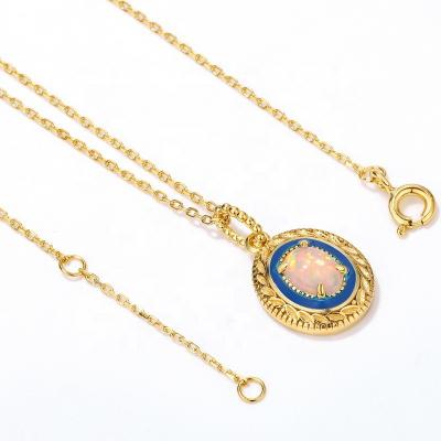 China New Design Beautiful 925 Rose Gold Silver Unisex Romantic Semi-Gemstone Pendant China Opal Pendant Necklace for sale