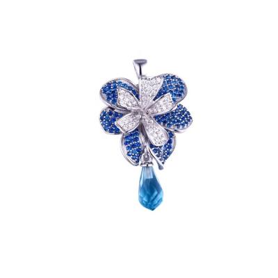 China Fashionable Blue Cubic Zirconia Vintage Sapphire Jewelry 925 Sterling Silver Flower CZ Pendant for sale