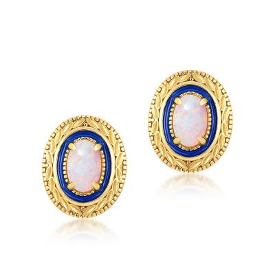 China Vintage 18K Gold Plated Oval Cut Synthetic Milky Color Opal Clip Earrings for sale