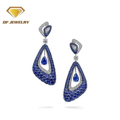 China CLASSIC Unique Design Fashion Jewelry Long Dangle Earrings Sapphire Blue Drop Earrings for sale