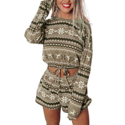 China QUICK DRY Christmas Women Long Sleeve Shorts Sleepwear Leisure Wear Printing Pajamas for sale