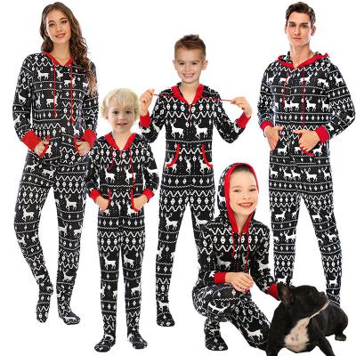 China Family Thermal Pajamas Package Parent-child Elk Snowflake Holiday Family One-Piece Pajamas for sale