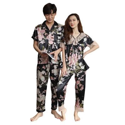 China New Luxury QUICK DRY Pajamas Set Ice Silk Pajamas Sets Couple Sleepwear Family Pijama Lover Night Suit Men And Women Casual Home Clothing for sale