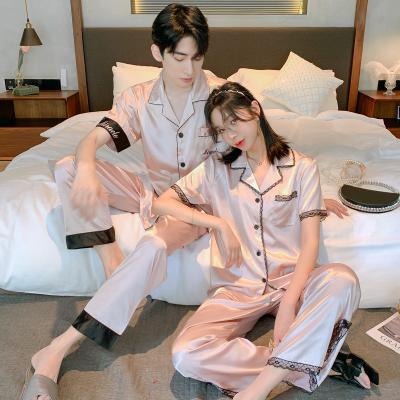 China Wholesale Summer QUICK DRY Couples Silk Fabric Pajamas Set Lovers Satin Sleepwear Women Nightwear Single Robe Women for sale