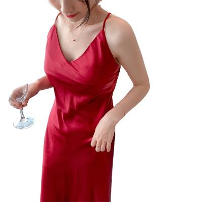 China Hot sexy QUICK DRY silk nightgown sleepwear girl's sling bride dress for sale