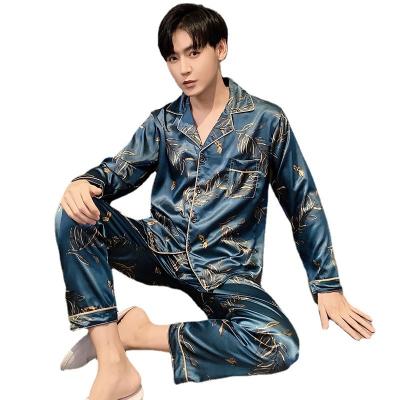 China 5XL Thermals Wholesale Ice Silk Men's Pijamas Plus Size Long Pajamas Sets Korean Style Satin Pajamas Men for sale