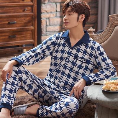 China Thermal Men's Pajamas Long Sleeve Sleep Dress Cell Print Cotton Plus Size Thin Sleepwear For Men for sale