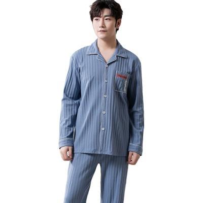 China Cotton Solid Color Sleepwear Long Sleeve Mens Pajamas Thermal Turn-Down Collar Mens Pajamas for sale