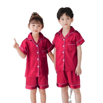 China Wholesale QUICK DRY Summer Pajamas Good Quality Shorts Kids Silk Pajamas Sets Turn-down Collar Satin Sleepwear for sale