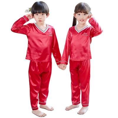 China Autumn Ice Silk Breathable V-Neck Kids Pajamas Kids Long Sleeve Solid Color Pajamas Kids for sale