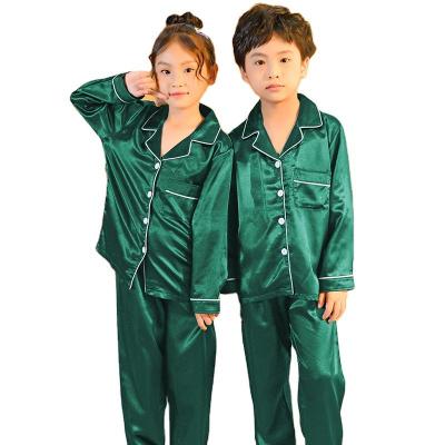 China Wholesale Children's Solid Color Breathable Silk Long Sleeve Pajamas Sleep Wear Sets Long for sale