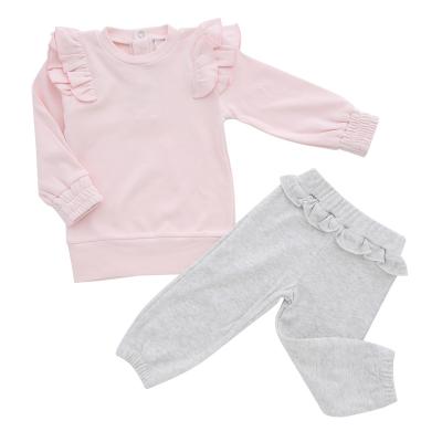 China Baby Antibacterial Newborn Infant Pants And Ruffle Sleeve Top Set Sweatshirt Pants 2Pcs Clothing Set for sale