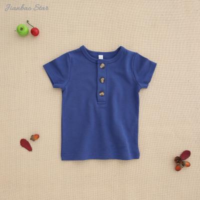 China 2022 Warm Infant Toddler Kids Cotton Shorts Sleeve Crew Neck Breathable Organic Tee Shirt With Button for sale