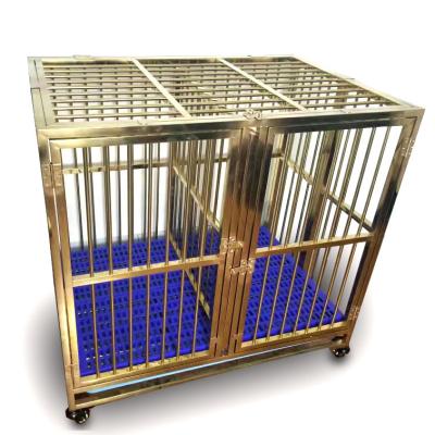 China Heavy Duty Dogs Stainless Steel Gold Double Door Dog Cage For In Home for sale