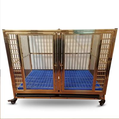 China Golden Dogs Stainless Steel Large Tempered Glass Double Door Titanium Dog Crate With Intermediate Divider for sale