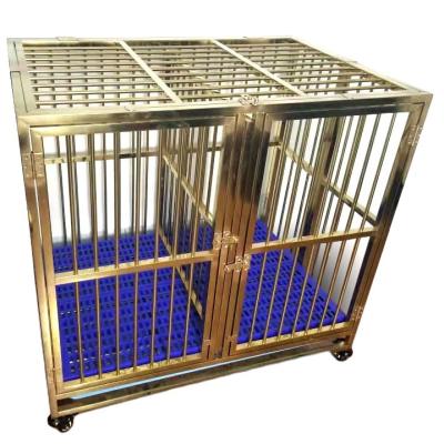 China Golden Dogs Crate Foldable Stainless Steel Double Door Pet Kennel Dog Kennel Dog Cage for sale