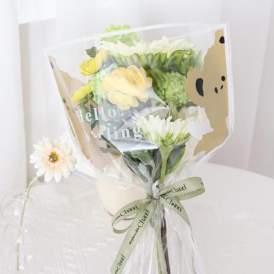 China New Fancy Children's Day Flower Plastic Bag Recyclable Printed Bear High Quality Fresh Flower Wholesale Bags Gift Packaging Bag for sale