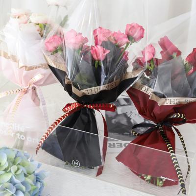 China Wholesale new valentine's day high quality fresh flower recyclable fancy plastic trapezoidal flower bag bags gift packaging bag for sale