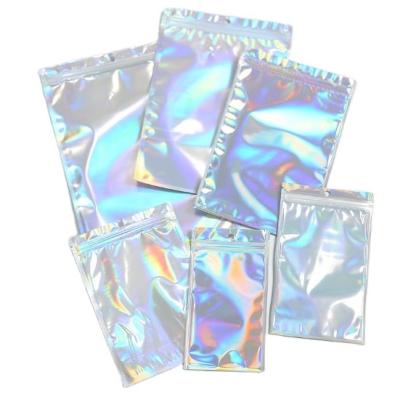 China Shock Resistance Stored Holographic Side Transparent Hologram Laser Aluminum Foil Resealable Ziplock Bag for sale